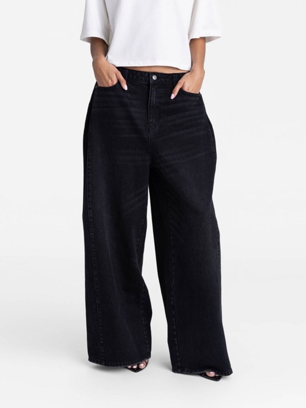 KBB by KAHLANA Women's Low-Rise Super Wide Leg The Rachel Jeans - Black Wash 0